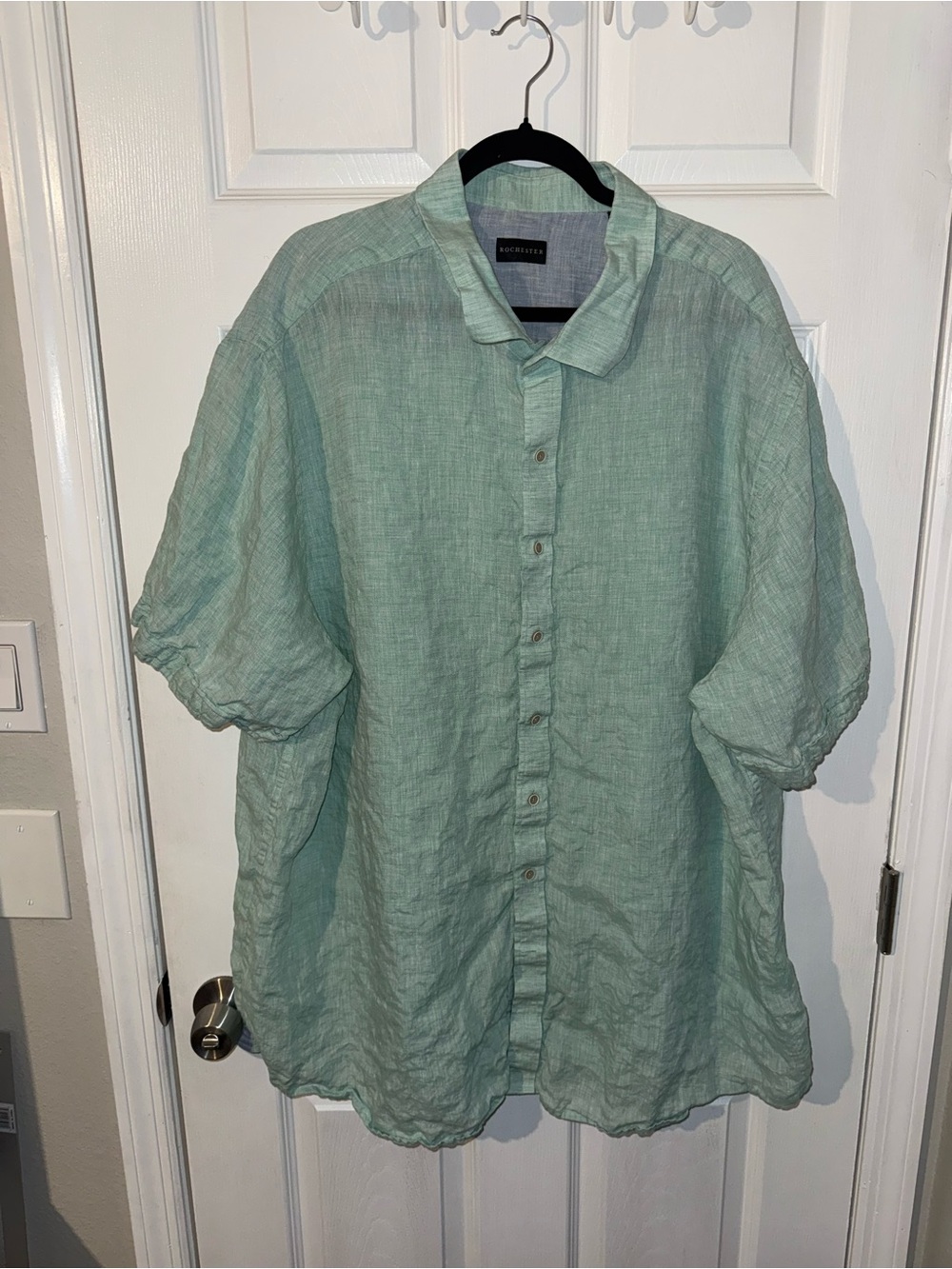 Rochester Men’s Short Sleeve 100% Linen Shirt Size 3xl Turquoise Light Weight